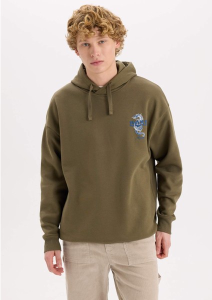 Boxy Fit Kapüşonlu Sırt Baskılı Sweatshirt D0849AX24AU
