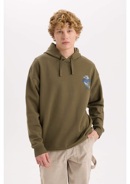 Boxy Fit Kapüşonlu Sırt Baskılı Sweatshirt D0849AX24AU