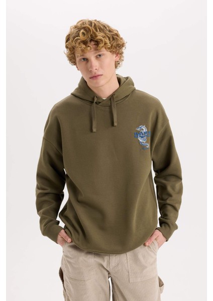 Boxy Fit Kapüşonlu Sırt Baskılı Sweatshirt D0849AX24AU