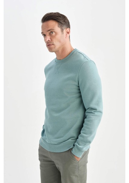 Regular Fit Bisiklet Yaka Kalın Basic Düz Sweatshirt T3777AZ24AU