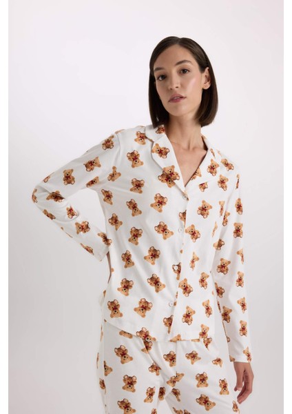 Fall in Love Desenli Pijama Takımı Uzun Kollu Üst Beli Lastikli Alt D2278AX24WN
