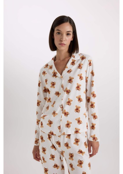 Fall in Love Desenli Pijama Takımı Uzun Kollu Üst Beli Lastikli Alt D2278AX24WN