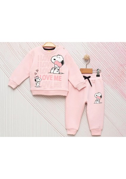 Kız Bebek Snoopy Baskılı Şardonlu Kışlık Eşofman Takım