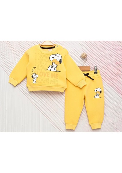 Kız Bebek Snoopy Baskılı Şardonlu Kışlık Eşofman Takım