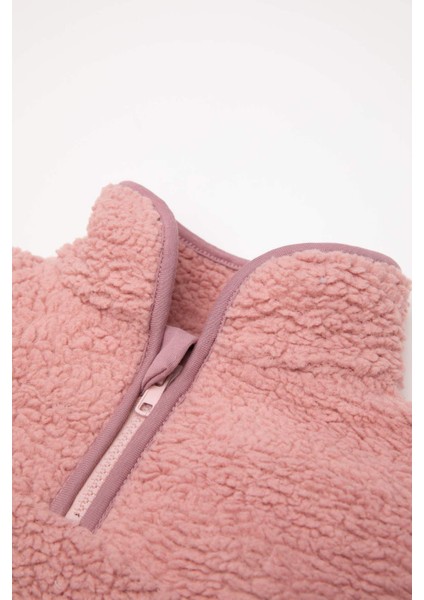Kız Bebek 2'li Takım Pelüş Fermuarlı Dik Yaka Sweatshirt Beli Lastikli Alt D6706A524WN
