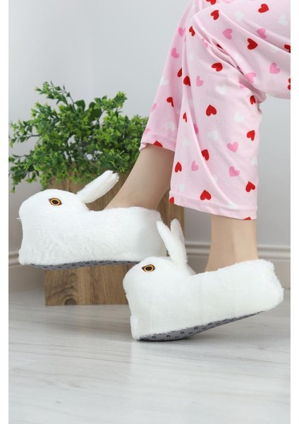 Kadın Kız Çocuk Kombin Beyaz Hayvanlı Tavşanlı Panduf Ev Botu fiyatları