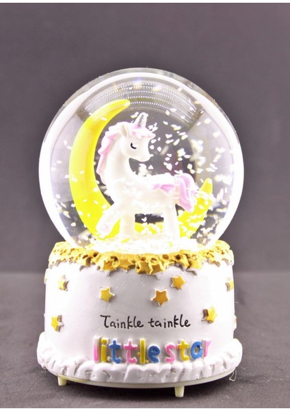 Little Star Unicorn Ay Kar Küresi Orta Boy Işıklı Müzikli 12CM-30U
