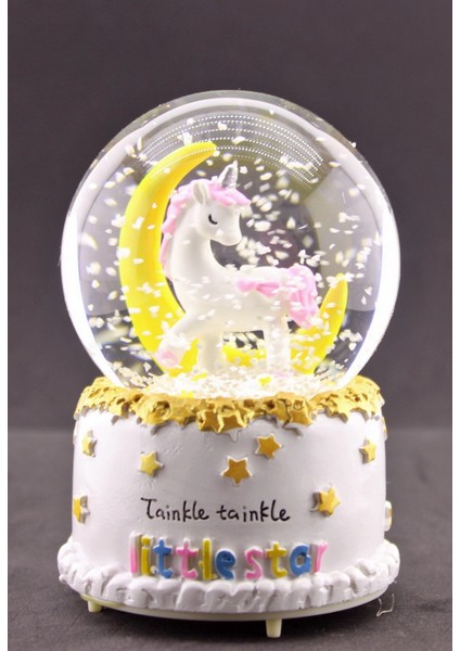 Little Star Unicorn Ay Kar Küresi Orta Boy Işıklı Müzikli 12CM-30U modelleri