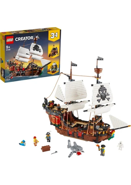 LEGO® Creator 3'ü 1 Arada Korsan Gemisi 31109- 9 Yaş ve Üzeri İçin Korsan Hanı ve Kafatası Adası Modeli İçeren Yaratıcı Oyuncak Yapım Seti (1260 Parça)