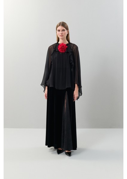 Çiçek Aksesuarlı Dokuma Bluz Siyah K2513032_001 modelleri