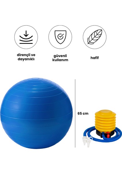 Yoga Pilates Egzersiz Topu 65CM – Sağlam, Dayanıklı ve Hava Pompası Dahil