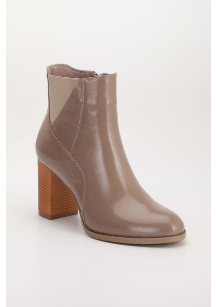 Kadın Deri Lastikli Topuklu Bot - Vizon Rugan fırsatları