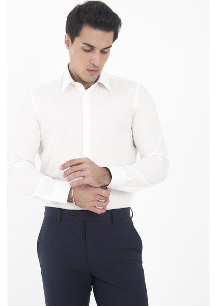 Beyaz Kravat Yaka Slim Fit Gömlek