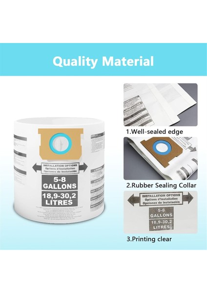 Dükkan Için Toz Torbaları 5-8 Galon Vakum Tipi E/h 90661 906-61 9066100 Tek Kullanımlık Toplama Filtre Torbaları Yedekler (Yurt Dışından)