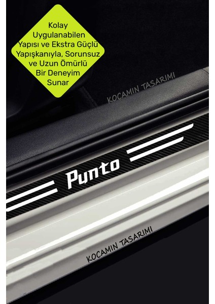Fiat Punto Araç Kapı Bagaj Eşiği Koruma Seti Çizilme Engelleyici Karbon Folyo Punto Yazılı indirimleri