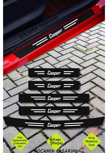 Mını Cooper Karbon Kapı Bagaj Eşik Koruyucu Folyo Seti Şık ve Çizik Koruyucu Cooper Yazılı