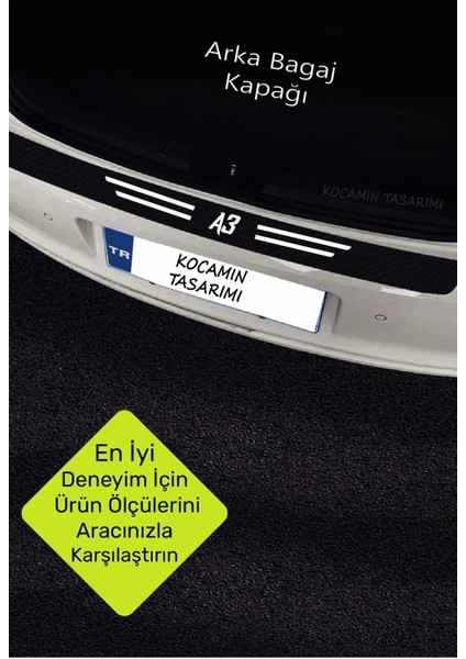 Audi A3 Uyumlu Karbon Eşik Koruma Seti Araç Kapı Bagaj Çizilme Önleyici A3 Yazılı