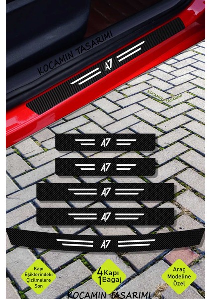 Audi A7 Uyumlu Karbon Kapı Bagaj Eşik Koruyucu Seti Çizilme Önleyici Folyo ve Sticker A7 Yazılı