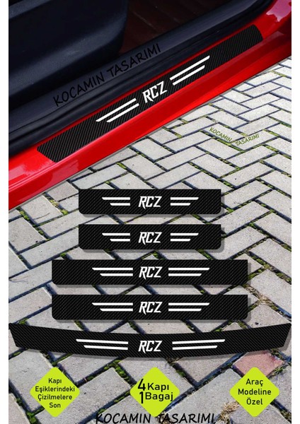 Peugeot Rcz Karbon Kapı Eşiği ve Bagaj Koruyucu Set Çizilmeye Dayanıklı Sticker Folyo Rcz Yazılı