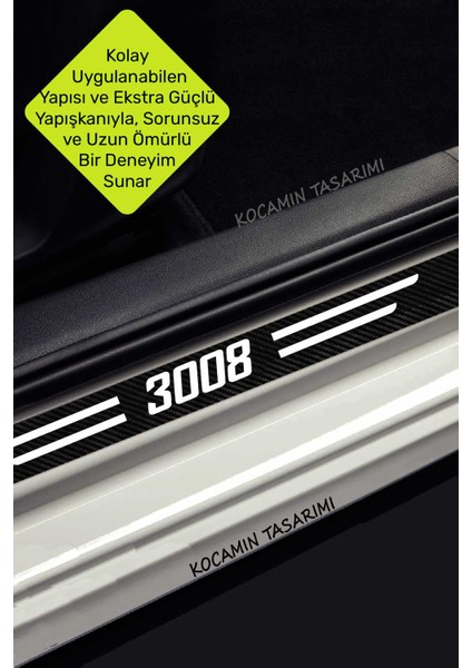 Peugeot 3008 Kapı ve Bagaj Eşiği Koruyucu Set Karbon Folyo Çizik Engelleyici 3008 Yazılı indirimleri