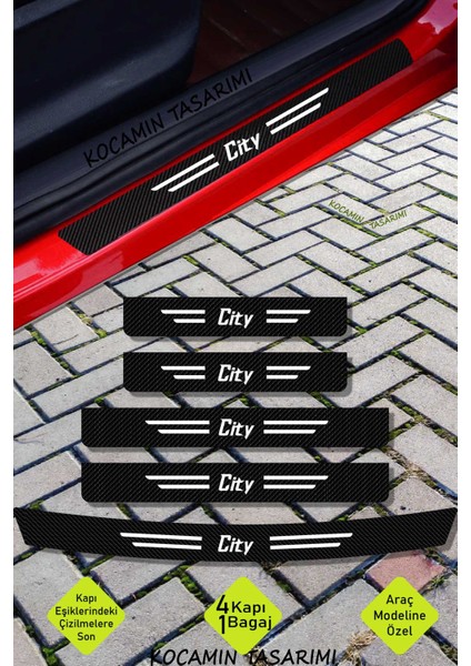 Honda City Çizilmeye Dayanıklı Karbon Kapı Bagaj Eşik Koruma Seti Folyo Sticker City Yazılı