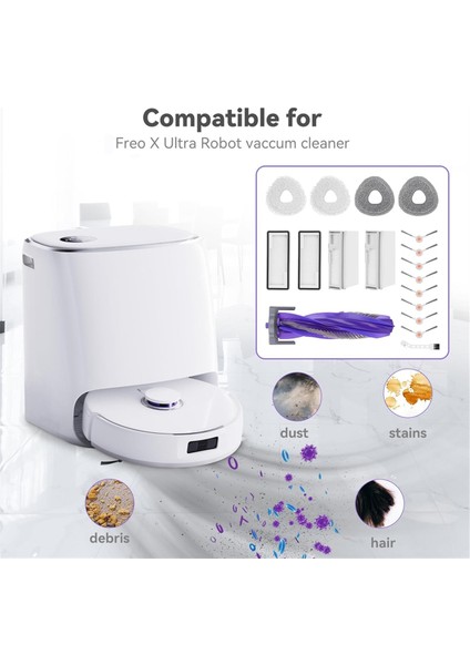 Freo x Ultra Robot Süpürgeler Için Yedek Aksesuar Seti Ana Yan Fırça Hepa Filtre Paspas Bezi (Yurt Dışından)