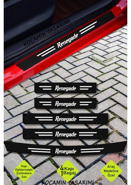 Jeep Renegade Araç Kapı Bagaj Eşiği Koruma Seti Çizilme Engelleyici Karbon Folyo Renegade Yazılı