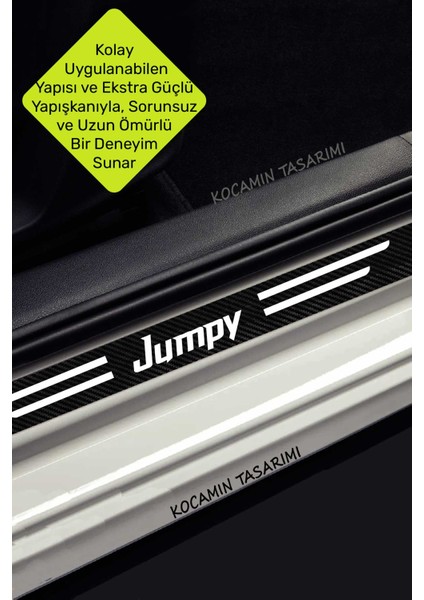 Citroen Jumpy Uyumlu Karbon Kapı Bagaj Eşik Koruyucu Seti Çizilme Önleyici Folyo ve Sticker Jumpy Yazılı