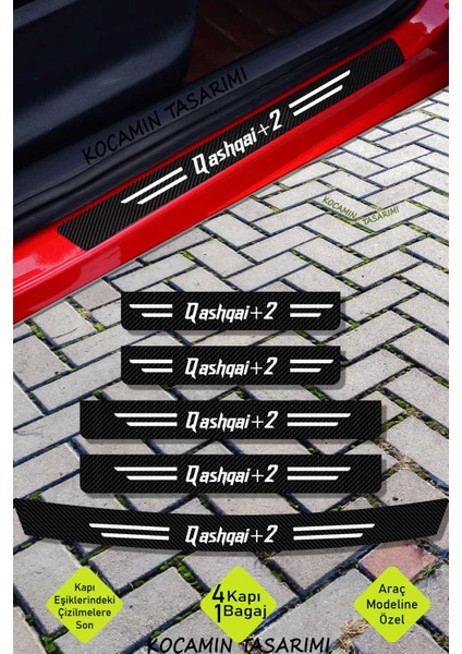 Nissan Qashqai+2 Dayanıklı Karbon Kapı Bagaj Koruyucu Folyo Çizik Önleyici Eşik Koruma Seti Qashqai+2 Yazılı