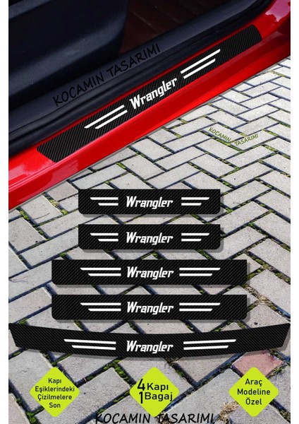 Jeep Wrangler Karbon Kapı Eşiği ve Bagaj Koruyucu Set Çizilmeye Dayanıklı Sticker Folyo Wrangler Yazılı