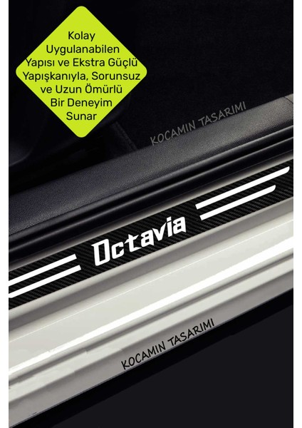 Skoda Octavia Araç Kapı ve Bagaj Eşiği Koruyucu Set Karbon Folyo Çizilme Engelleyici Octavia Yazılı indirimleri