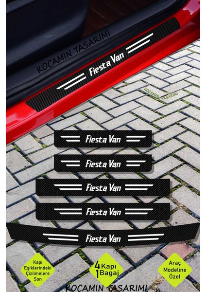 Ford Fiesta Van Çizilmeye Dayanıklı Karbon Kapı Bagaj Eşik Koruma Seti Folyo Sticker Fiesta Van Yazılı