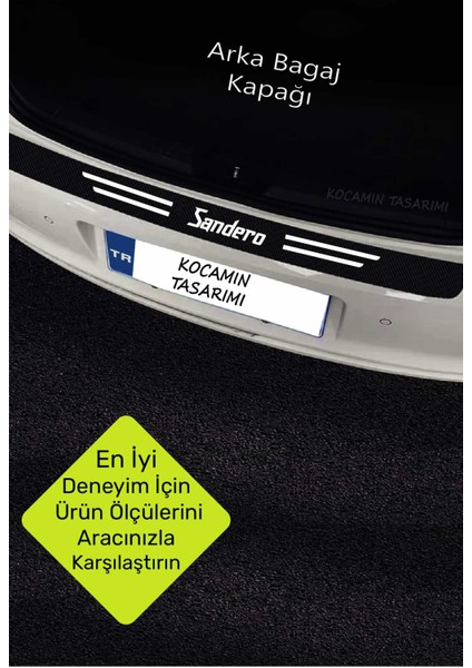 Dacia Sandero Uyumlu Karbon Kapı Bagaj Eşik Koruyucu Seti Çizilme Önleyici Folyo ve Sticker Sandero Yazılı