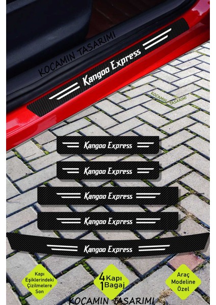Renault Kangoo Express Karbon Kapı Eşiği ve Bagaj Koruyucu Set Çizilmeye Dayanıklı Sticker Folyo Kangoo Express Yazılı