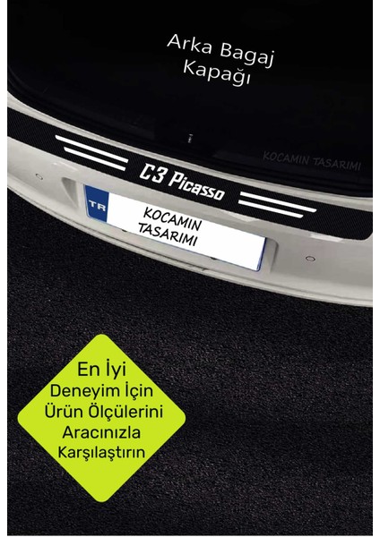 Citroen C3 Picasso Karbon Kapı Eşiği ve Bagaj Koruyucu Set Çizilmeye Dayanıklı Sticker Folyo C3 Picasso Yazılı