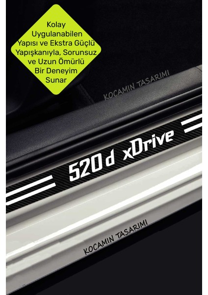Bmw 520D Xdrive Çizilmeye Dayanıklı Karbon Kapı Bagaj Eşik Koruma Seti Folyo Sticker 520D Xdrive Yazılı indirimleri