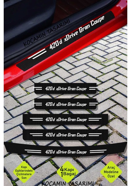 Bmw 420D Xdrive Gran Coupe Araç Kapı Bagaj Eşiği Koruma Seti Çizilme Engelleyici Karbon Folyo 420D Xdrive Gran Coupe Yazılı