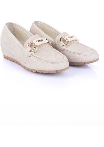 Mahze Kadın Bej Topuklu Loafer Ayakkabı