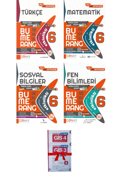 6.sınıf Bumerang Türkçe-Matematik-Fen-Sosyal Etkinlikli Defter 4 Kitap (Hediye)