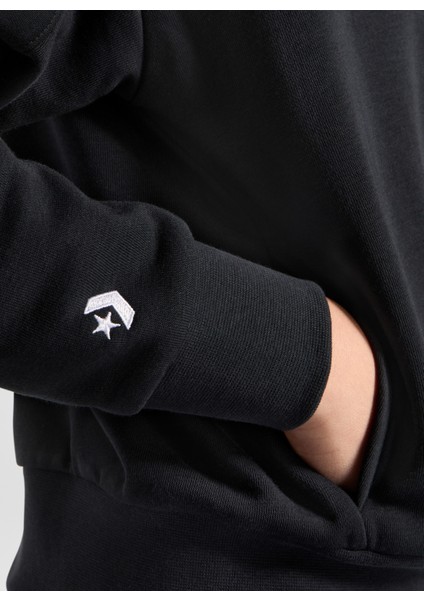 siyah kadın dik regular fit düz sweatshirt wordmark 1/2 zıp black