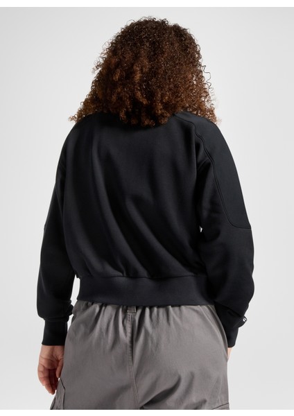 siyah kadın dik regular fit düz sweatshirt wordmark 1/2 zıp black