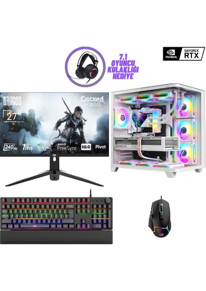 DRX7273 Ryzen 5 7600 32GB Ddr5 Ram 1tb Nvme 8gb RTX4060 27 Inç 240Hz Curved Sıvı Soğutmalı Oyuncu Bilgisayarı