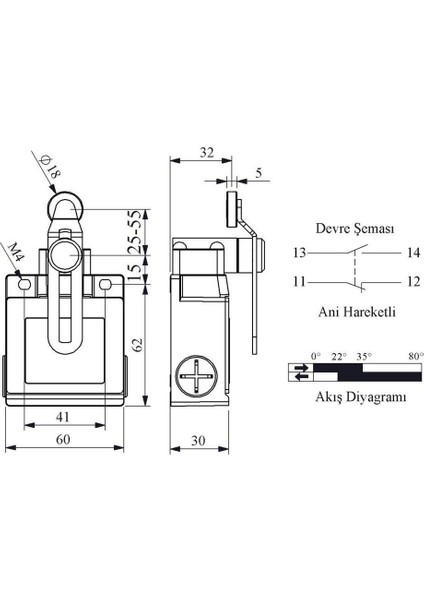 L53K13MEM124 Acısal Hark.18 mm Met Mak.kıv.aray Kısa Döner Kol fiyatları