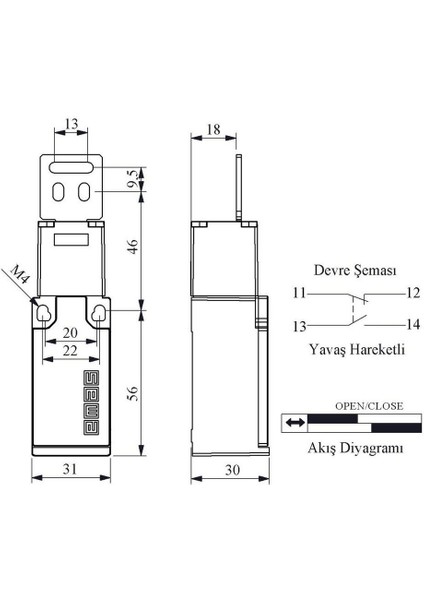 L5K23LUM322 Emniyet Sınır Şalteri Düz Metal Anahtarlı fiyatları