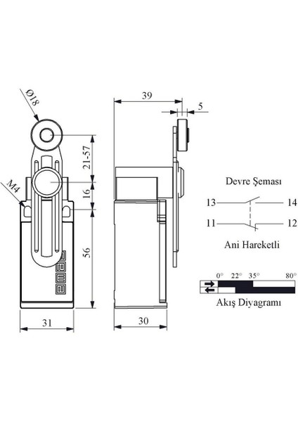 L5K13MEM122 Acısal Hark.18 mm Ayar. Metal Mak. Kısa Döner Kol fiyatları