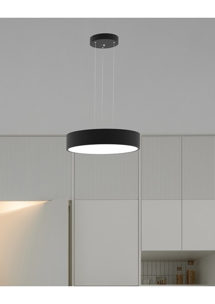Drum 40cm (Siyah Kasa, Doğal Beyaz) Ledli Modern LED Avize, Salon, Mutfak, Oturma Yatak Odası, Sarkıt fiyatları
