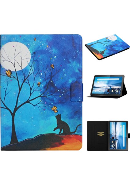 Lenovo Tab M10 X605F X505 Deri Ayışığı Kedi Tablet Kılıfı (Yurt Dışından)