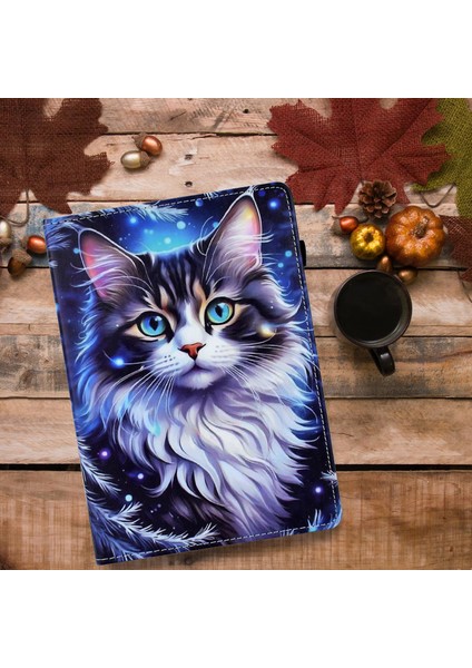 Lenovo Tab M10 3. Nesil Tekir Kedi Boyalı Tablet Kılıfı (Yurt Dışından)