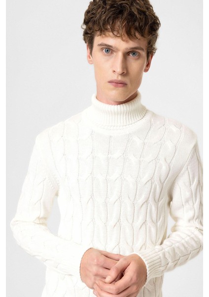 Ekru Saç Örgülü Erkek Kazak fırsatları