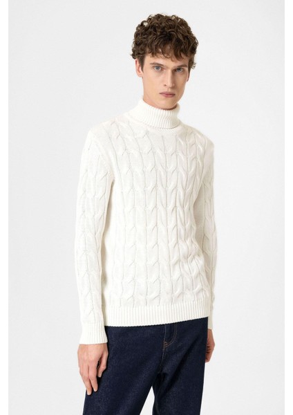 Ekru Saç Örgülü Erkek Kazak indirimleri